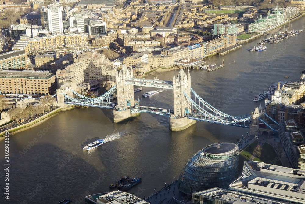 aerial view of Tower Bridge in London city