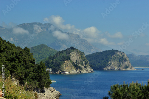 Adriatic Sea, rocky seashore, clean sky landscape of the Mediterranean Region, Montenegro