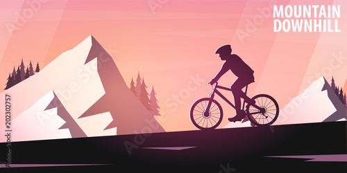 Mountain biking. Downhill bike. Sport banner, active lifestyle. Vector illustration
