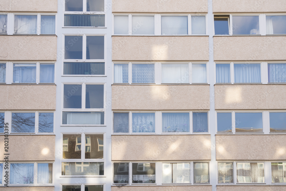 social housing in Berlin, facade with light dots