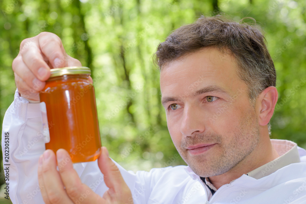 Fototapeta premium beekeeper checking the honey