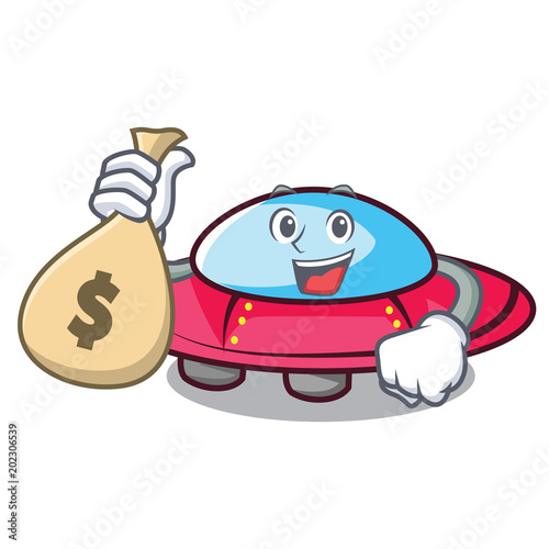 With money bag ufo character cartoon style