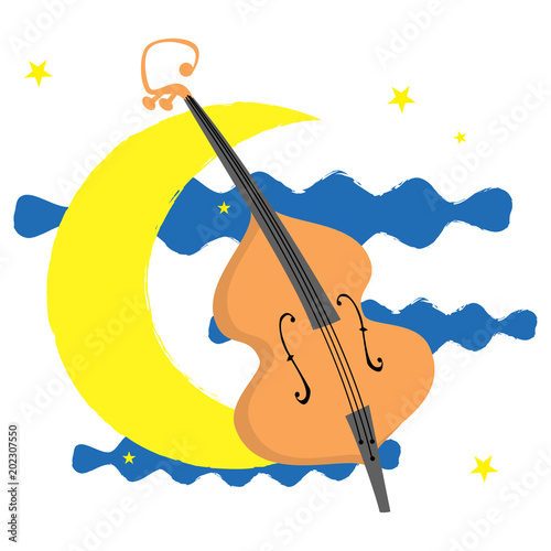 contrabass in moon night vector illustration