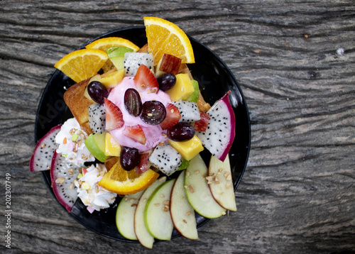 Fruit juices on old wooden floor
