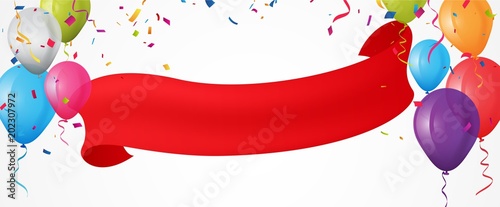 Colorful birthday banner with bunting flags and confetti