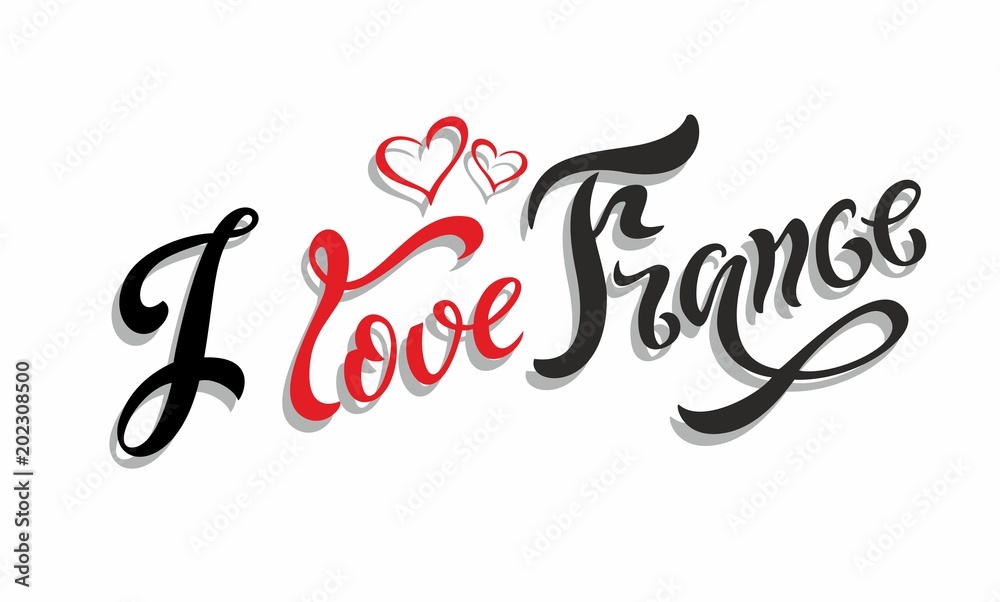 I love France. Lettering.Travel. The design concept for the tourism industry. Vector illustration. I love France. Lettering.Travel. The design concept for the tourism industry. Vector illustration.