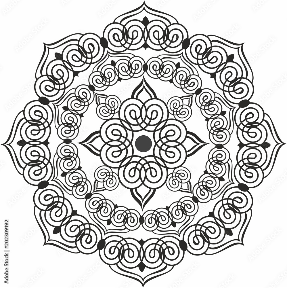 Mandala.The circular pattern. Mehndi style. Decorative figure in an Oriental style. Coloring page of a book.Esoteric. Vector