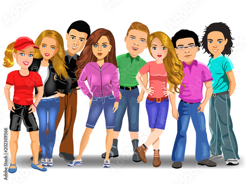 group of young people isolated on a white background