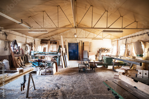 An interior of carpentry workshop.