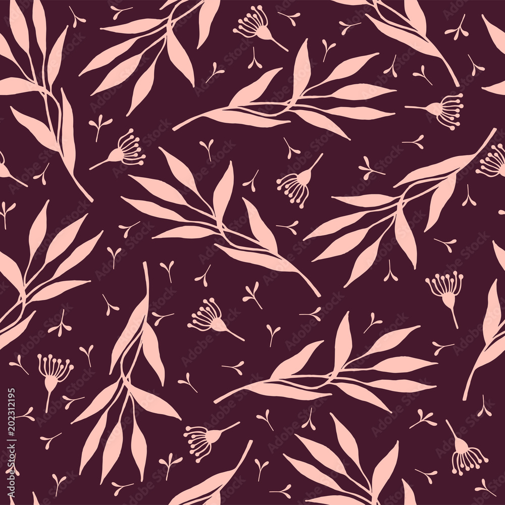 Fototapeta premium Seamless pattern of leaves and flowers.