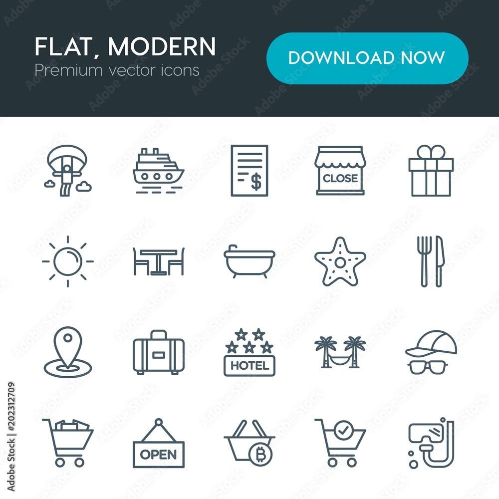 Modern Simple Set of hotel, shopping, travel Vector outline Icons. Contains such Icons as buy, vacation, parachute, paragliding, basket and more on white background. Fully Editable. Pixel Perfect Modern Simple Set of hotel, shopping, travel Vector outline Icons. Contains such Icons as buy, vacation, parachute, paragliding, basket and more on white background. Fully Editable. Pixel Perfect