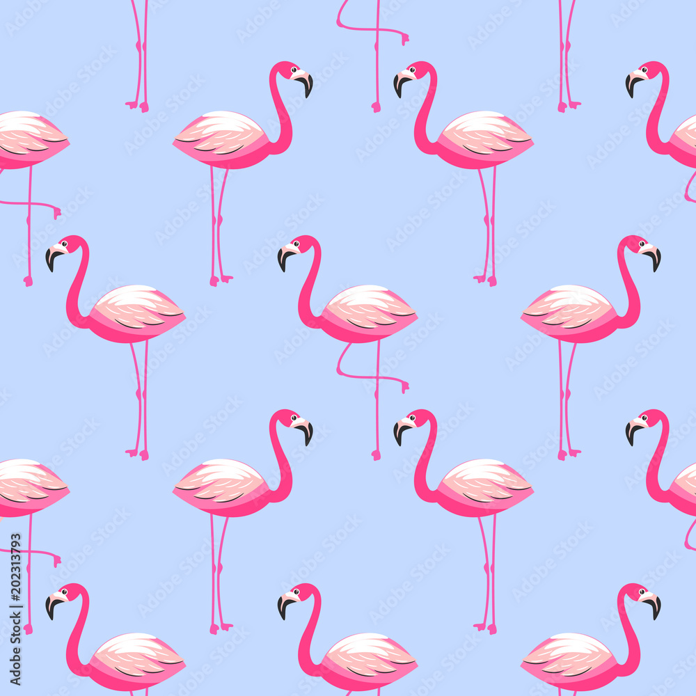Fototapeta premium Seamless vector pattern with flamingo exotic bird.