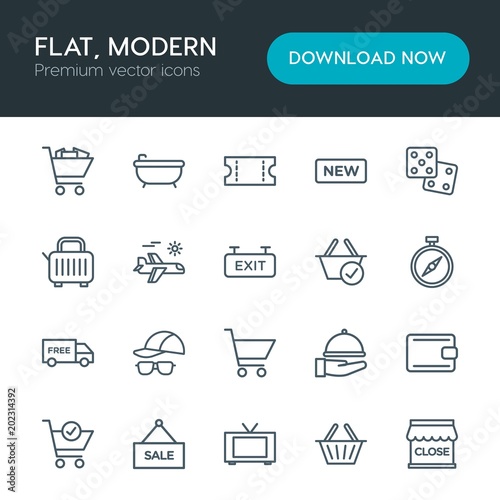 Modern Simple Set of hotel, shopping, travel Vector outline Icons. Contains such Icons as tv, leather, service, display, money, food and more on white background. Fully Editable. Pixel Perfect