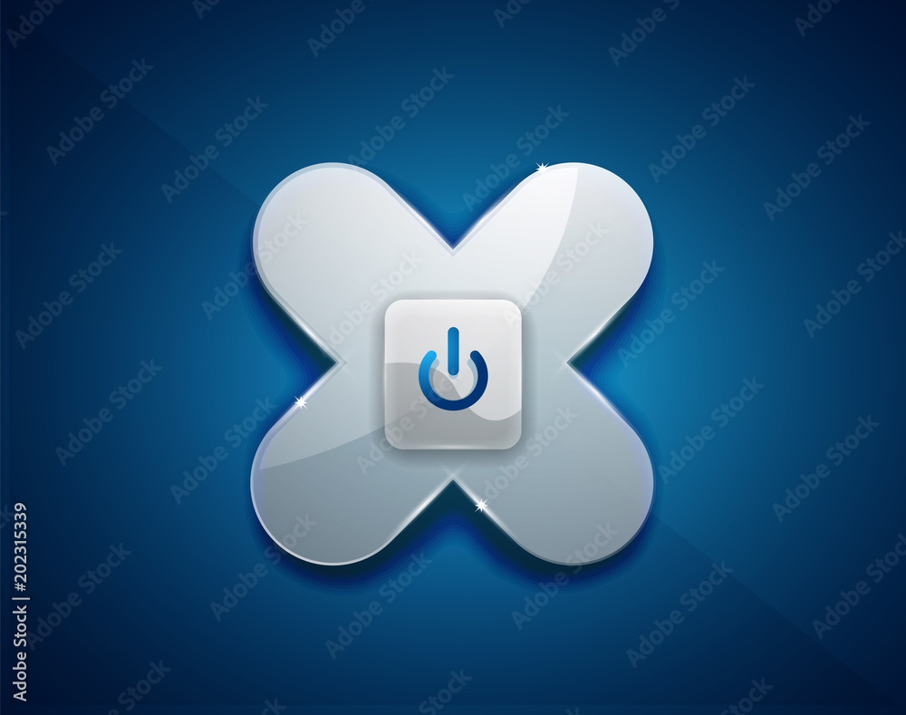 Glass transparent effect power start button, on off icon, vector UI or app symbol design