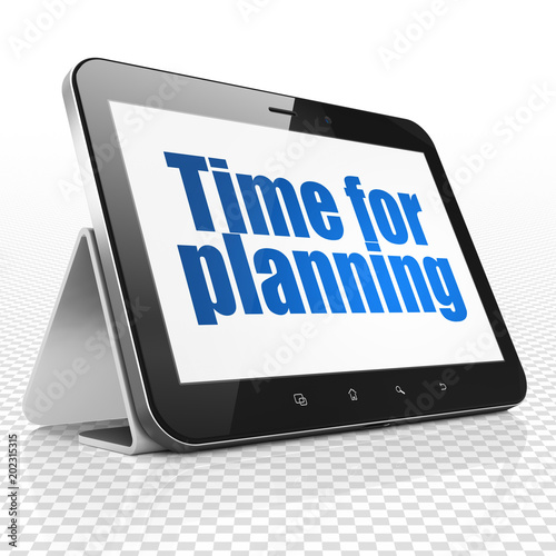Time concept: Tablet Computer with blue text Time for Planning on display, 3D rendering