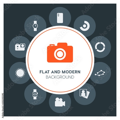 charts, video, photos, time Infographic Circle fill Icons Set. Contains such Icons as  business,  website,  elements,  background,  pattern,  banner,  slider and more. Fully Editable. Pixel Perfect