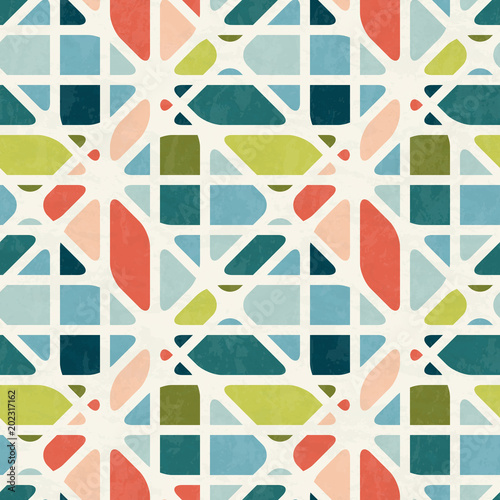 Abstract seamless pattern in mid-century modern colors, vector illustration with texture