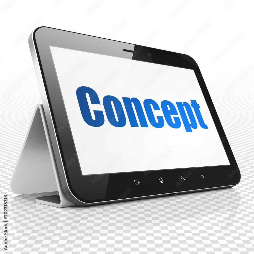 Marketing concept: Tablet Computer with blue text Concept on display, 3D rendering Marketing concept: Tablet Computer with blue text Concept on display, 3D rendering