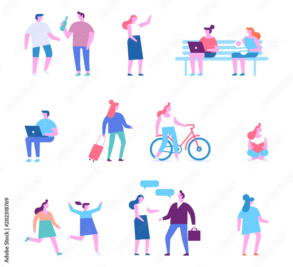 Different people characters. Flat vector illustration isolated on white.