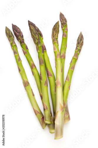 Fresh green asparagus on white background.