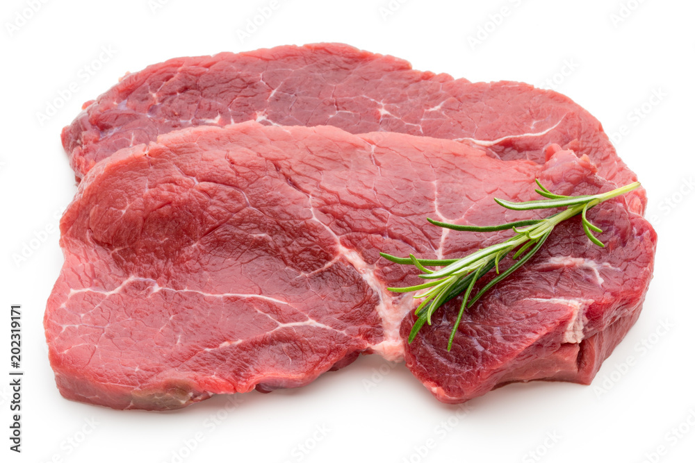 Fresh raw beef steak isolated on white. Fresh raw beef steak isolated on white.
