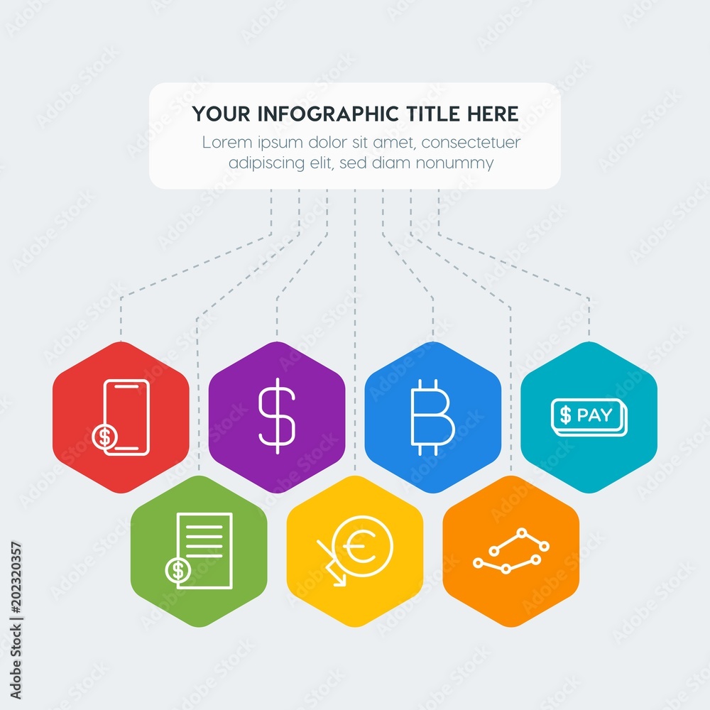 Flat geometric money, charts infographic steps template with 7 options for presentations, advertising, annual reports