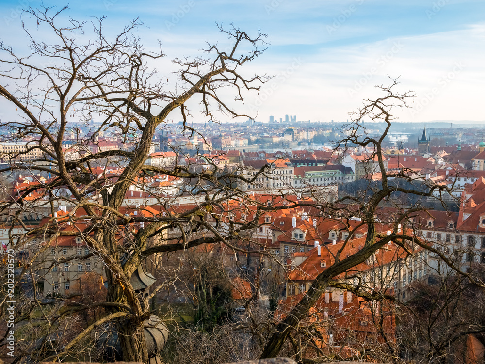 Φωτογραφία Prague Czech Republic cityscape view blue sky orange roof space old town building landmark historical city