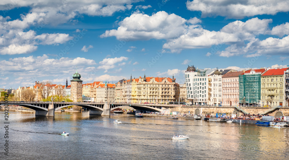 Fototapeta premium Spring day in Prague with view on Dance house, Prague, Czech Republic