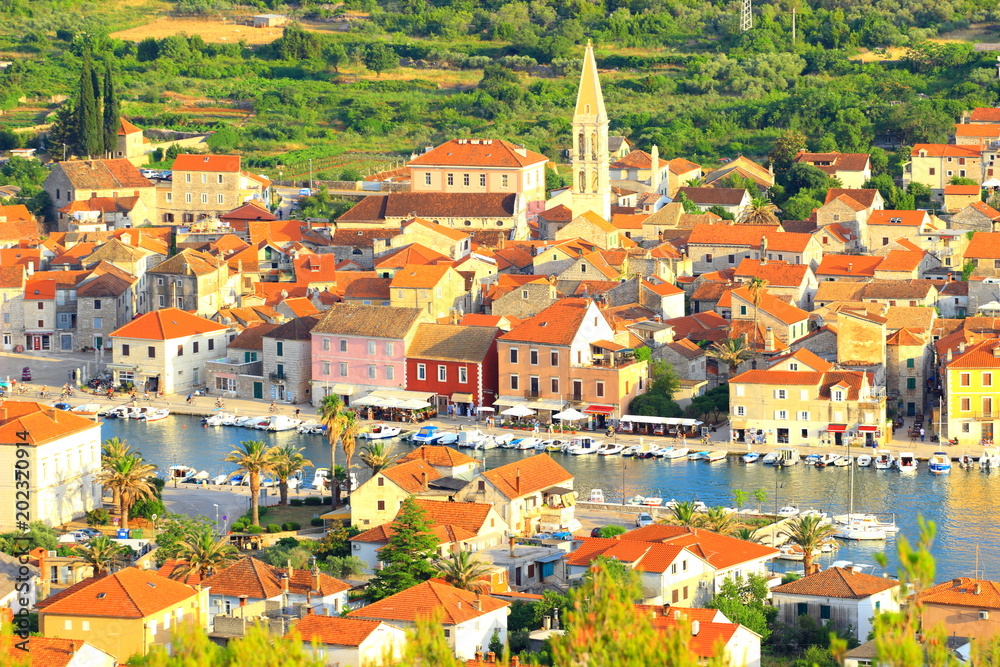 Hvar Island in Croatia, Starigrad town, panoramic view
