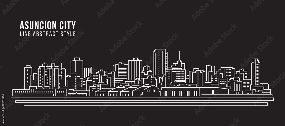 Cityscape Building Line art Vector Illustration design - Asuncion city