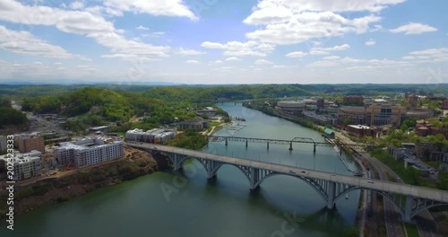 Over Downtown Knoxville Tennessee River City Skyline Sunsphere Tower 4k