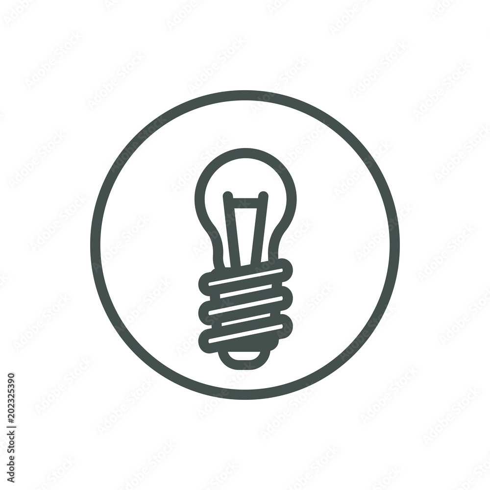 Black and white linear bulb icon in the round frame Black and white linear bulb icon in the round frame
