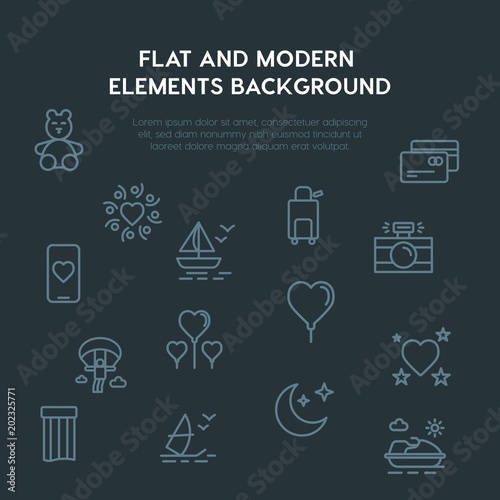 travel  valentine outline vector icons and elements background concept on dark background.Multipurpose use on websites  presentations  brochures and more