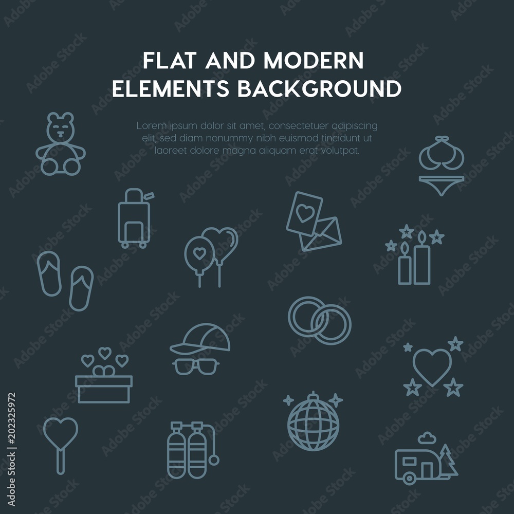 travel, valentine outline vector icons and elements background concept on dark background.Multipurpose use on websites, presentations, brochures and more