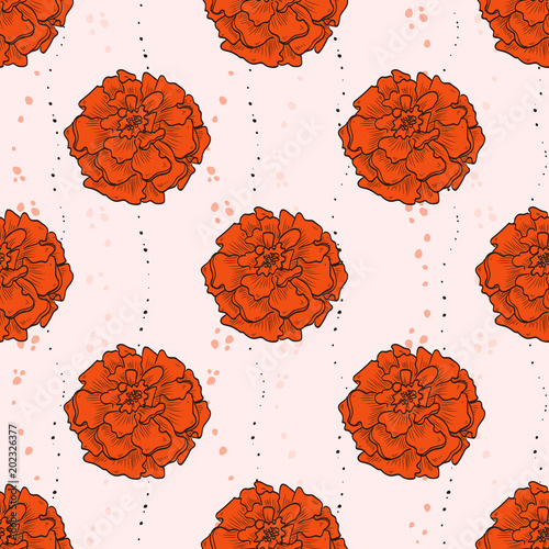 Vector color seamless pattern of marigold flowers