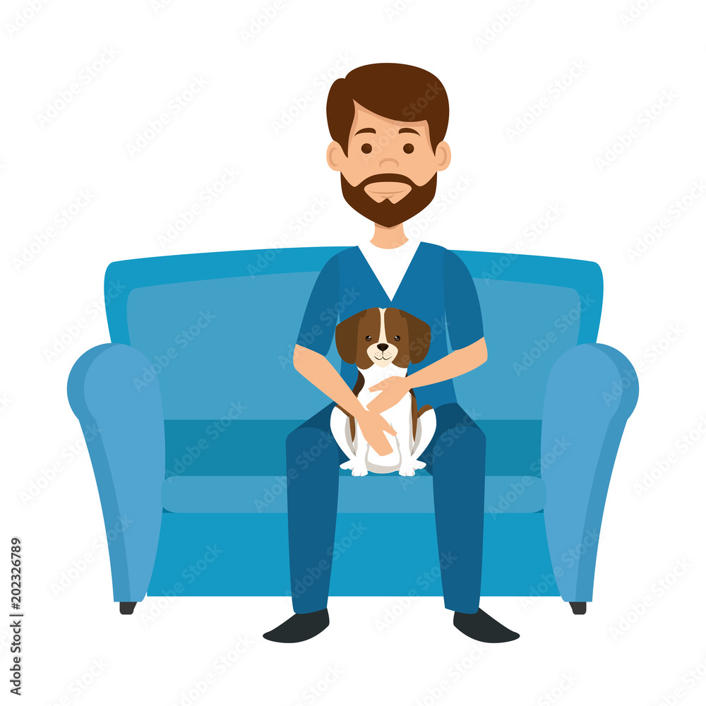 veterinary doctor in chair with dog avatar character vector illustration design veterinary doctor in chair with dog avatar character vector illustration design