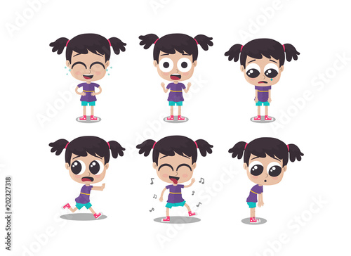Ilustración de niña mostrando diferentes emociones (ID: 202327318)