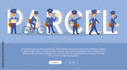 Parcel Conceptual Web Banner with Cartoon Postman