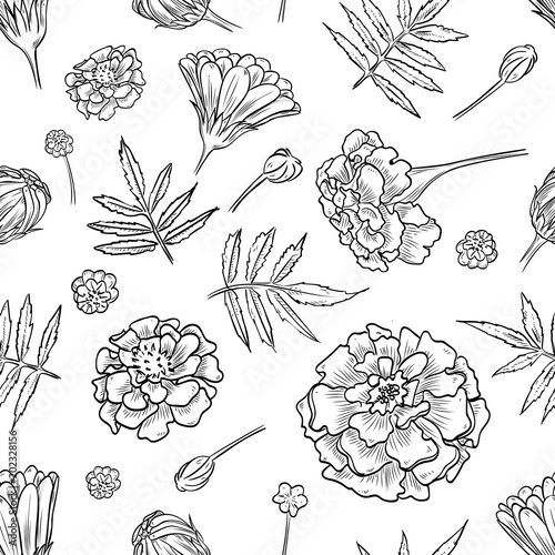 Vector marigold seamless pattern