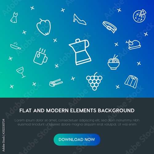 food, clothes, drinks outline vector icons and elements background concept on gradient background.Multipurpose use on websites, presentations, brochures and more