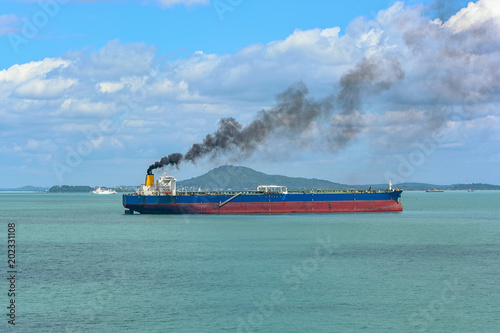 Ship discharging black smoke