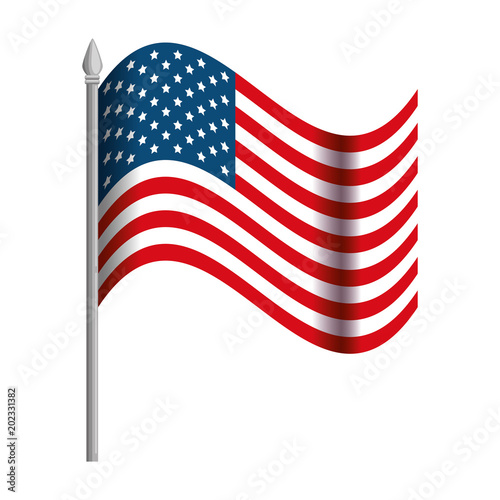 united states of america flag in pole with waves vector illustration design