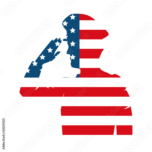 silhouette of military saluting with USA flag vector illustration design