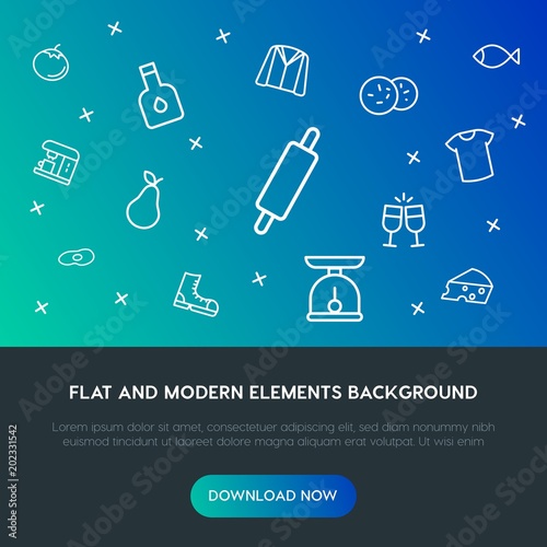 food, clothes, drinks outline vector icons and elements background concept on gradient background.Multipurpose use on websites, presentations, brochures and more