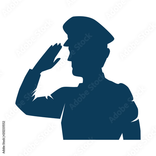 silhouette of military saluting vector illustration design