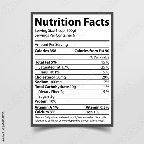 Nutrition Facts Piece of Paper Vector Illustration