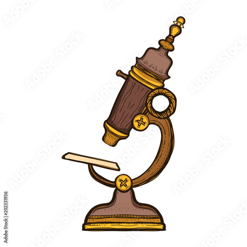 Vintage antique retro style microscope isolated