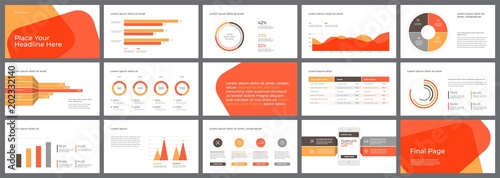 Presentation Template design. Business data graphs. Vector financial and marketing charts.