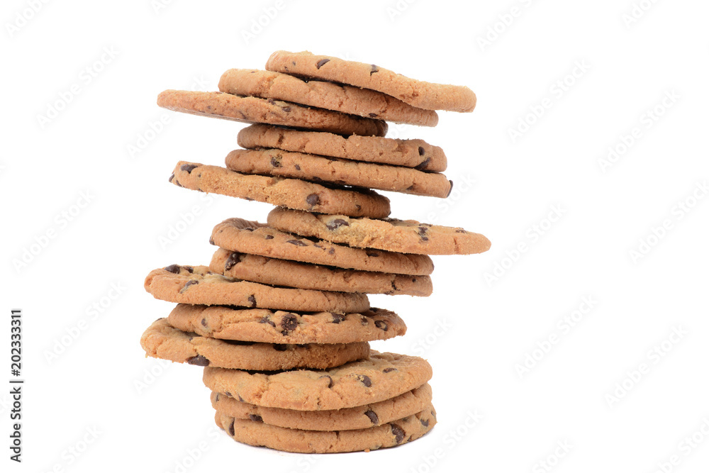 homemade chocolate chip cookies stacked isolated white background homemade chocolate chip cookies stacked isolated white background