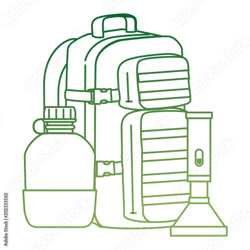 military bag with canteen and lantern vector illustration design